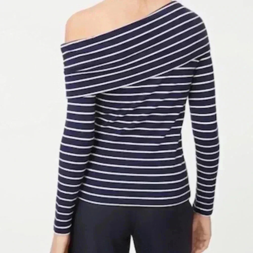 Club Monaco Kadeejah Striped Asymmetrical Long Sleeve Top Size S - Picture 2 of 13